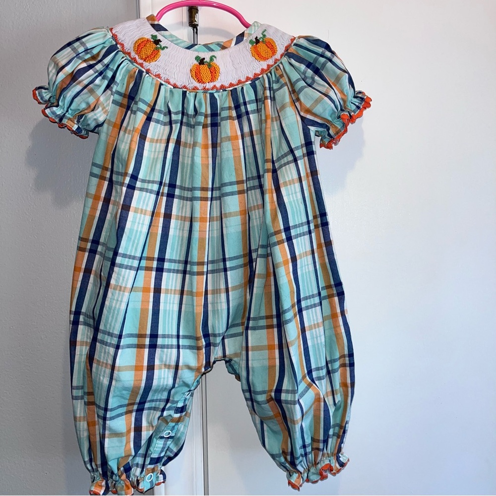 Smocked Romper with Pumpkin Embroidery 🎃